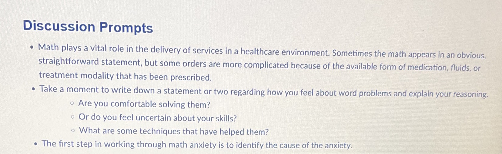 Discussion Prompts . Math plays a vital role in