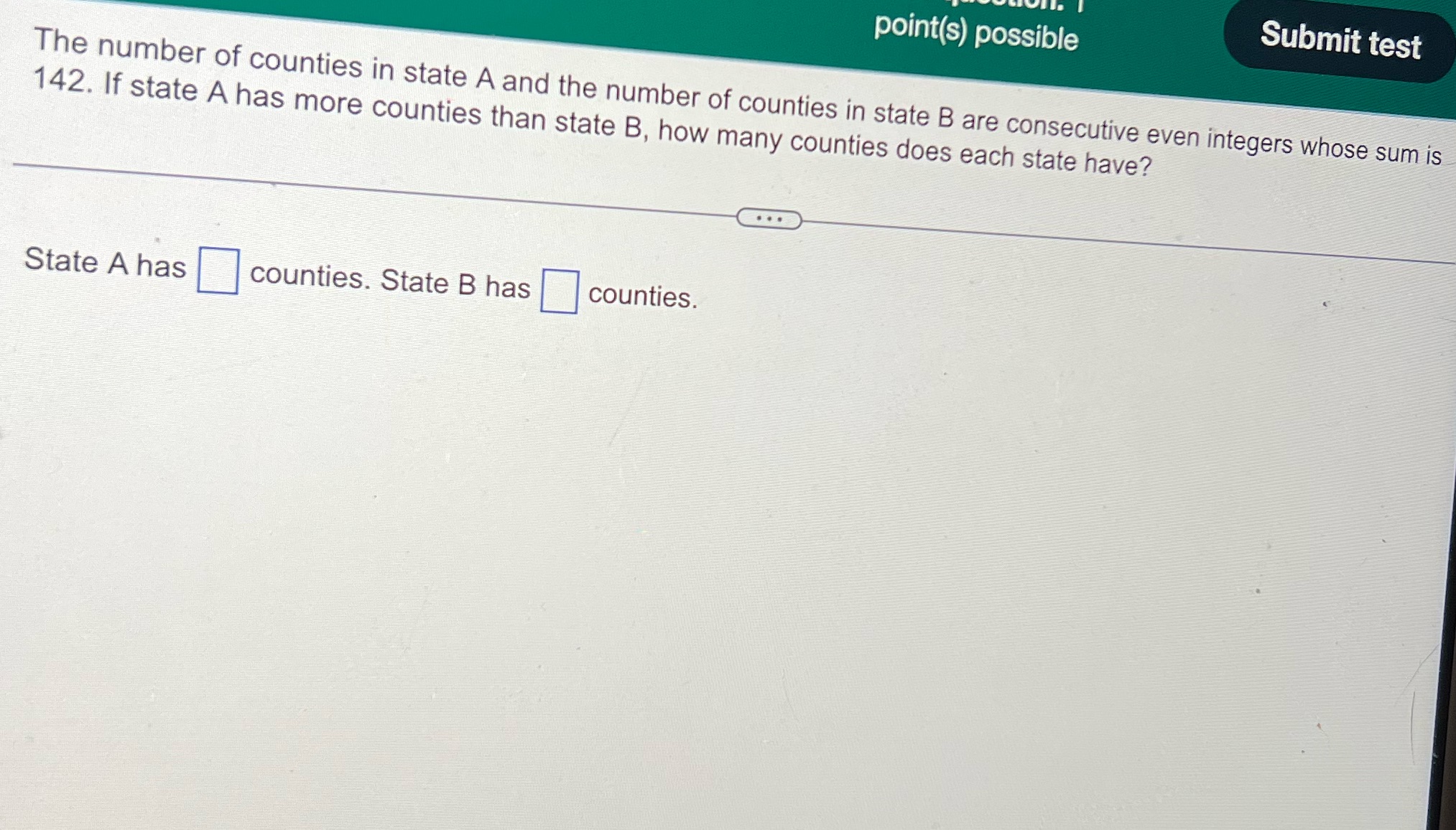 point(s) possible Submit test The number of