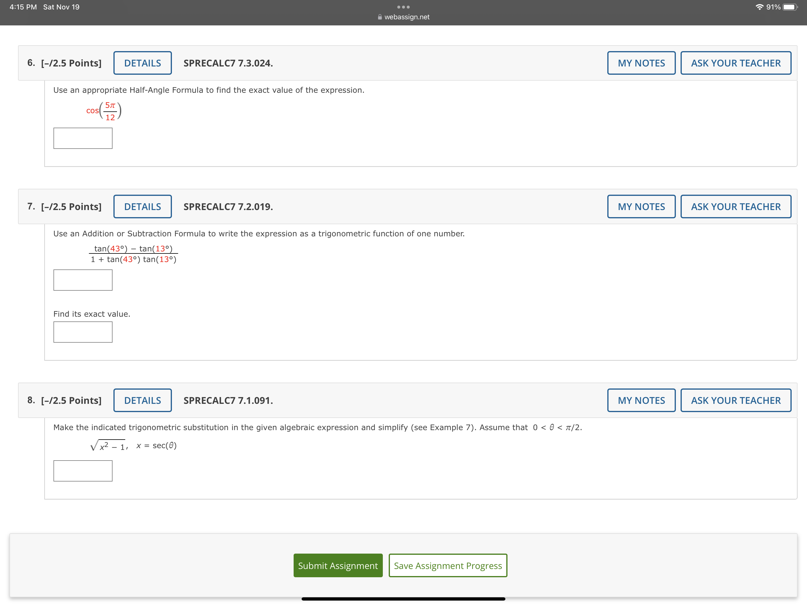 3. [-/2.5 Points] DETAILS SPRECALC7 7.1.036. MY