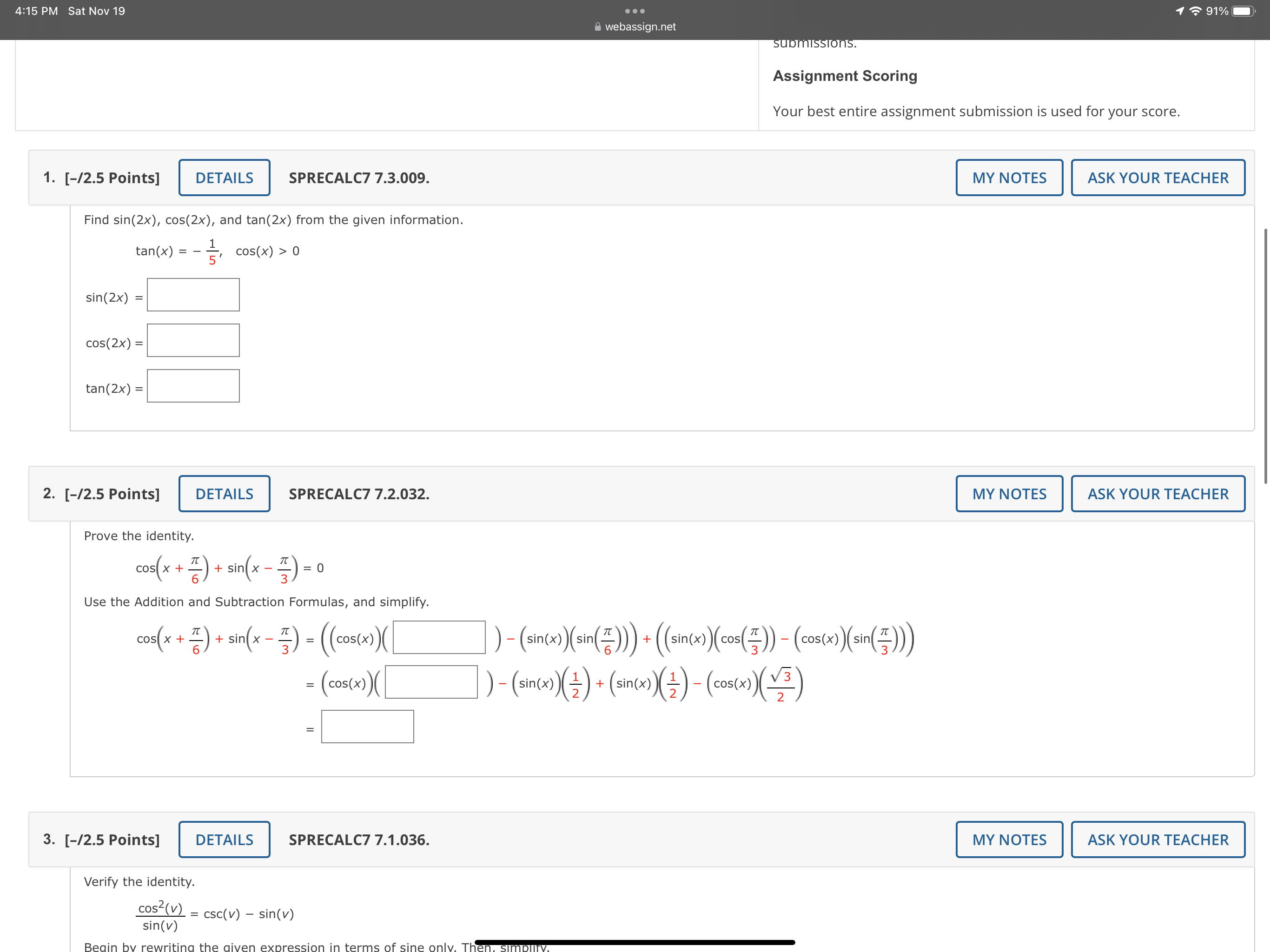 3. [-/2.5 Points] DETAILS SPRECALC7 7.1.036. MY