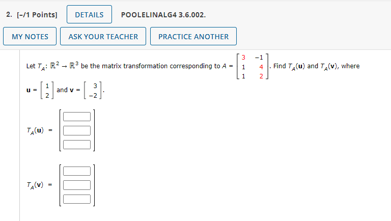 2. [-/1 Points] DETAILS POOLELINALG4 3.6.002. MY