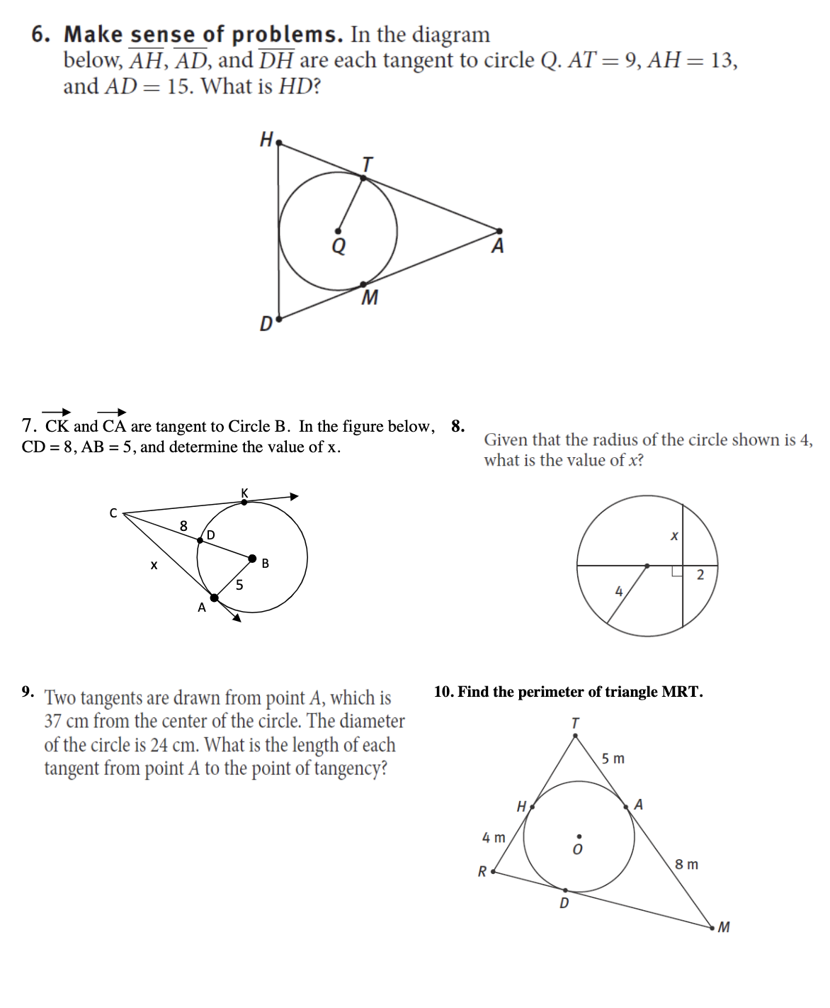 I need help with these 10 questions about tangent