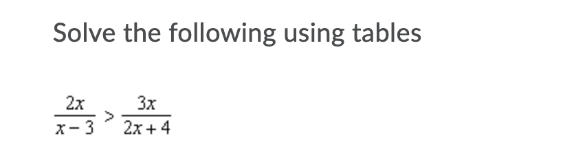 Solve the following using tables 2x 3x x - 3 2x +