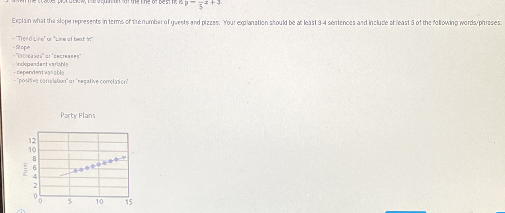 the line of best fit is y Explain what the slope