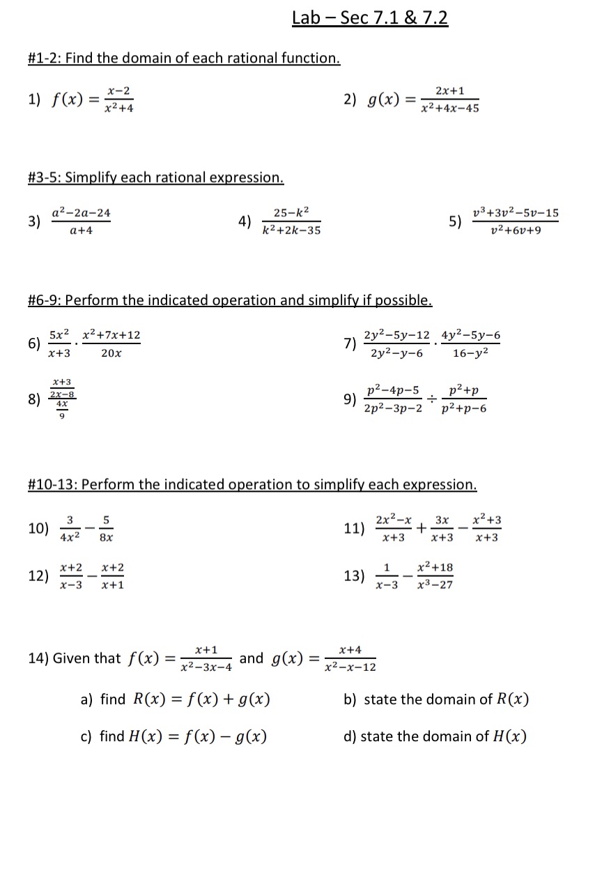 Lab - Sec 7.1 & 7.2 #1-2: Find the domain of each