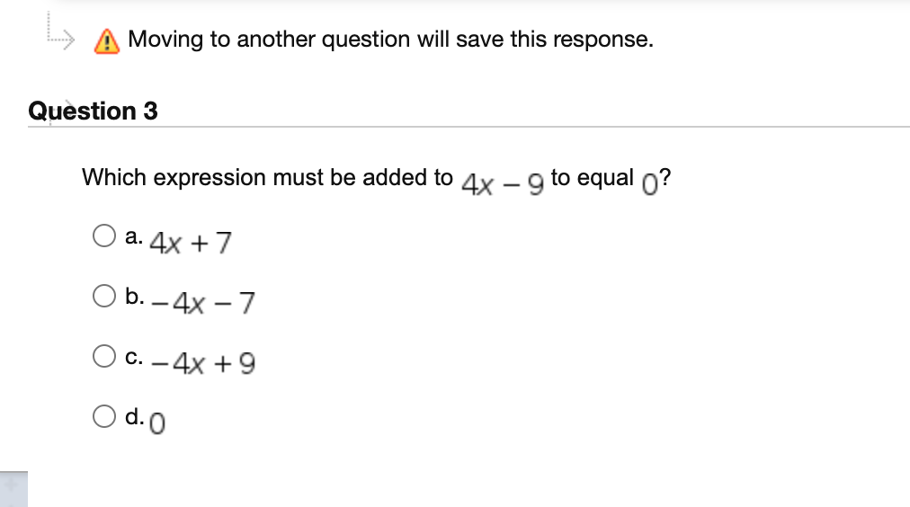 & Moving to another question will save this