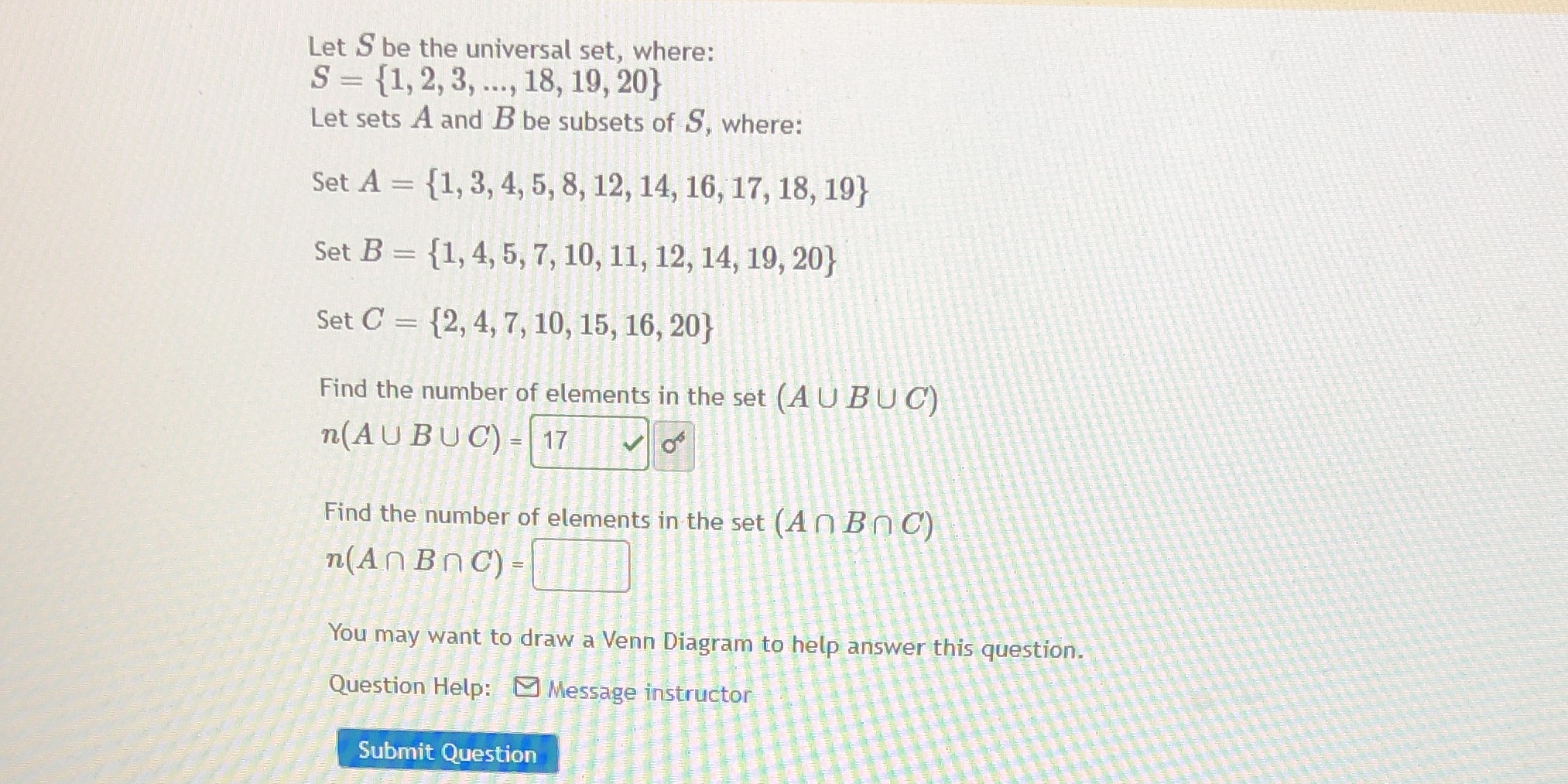 Let S be the universal set, where: S = {1, 2, 3,