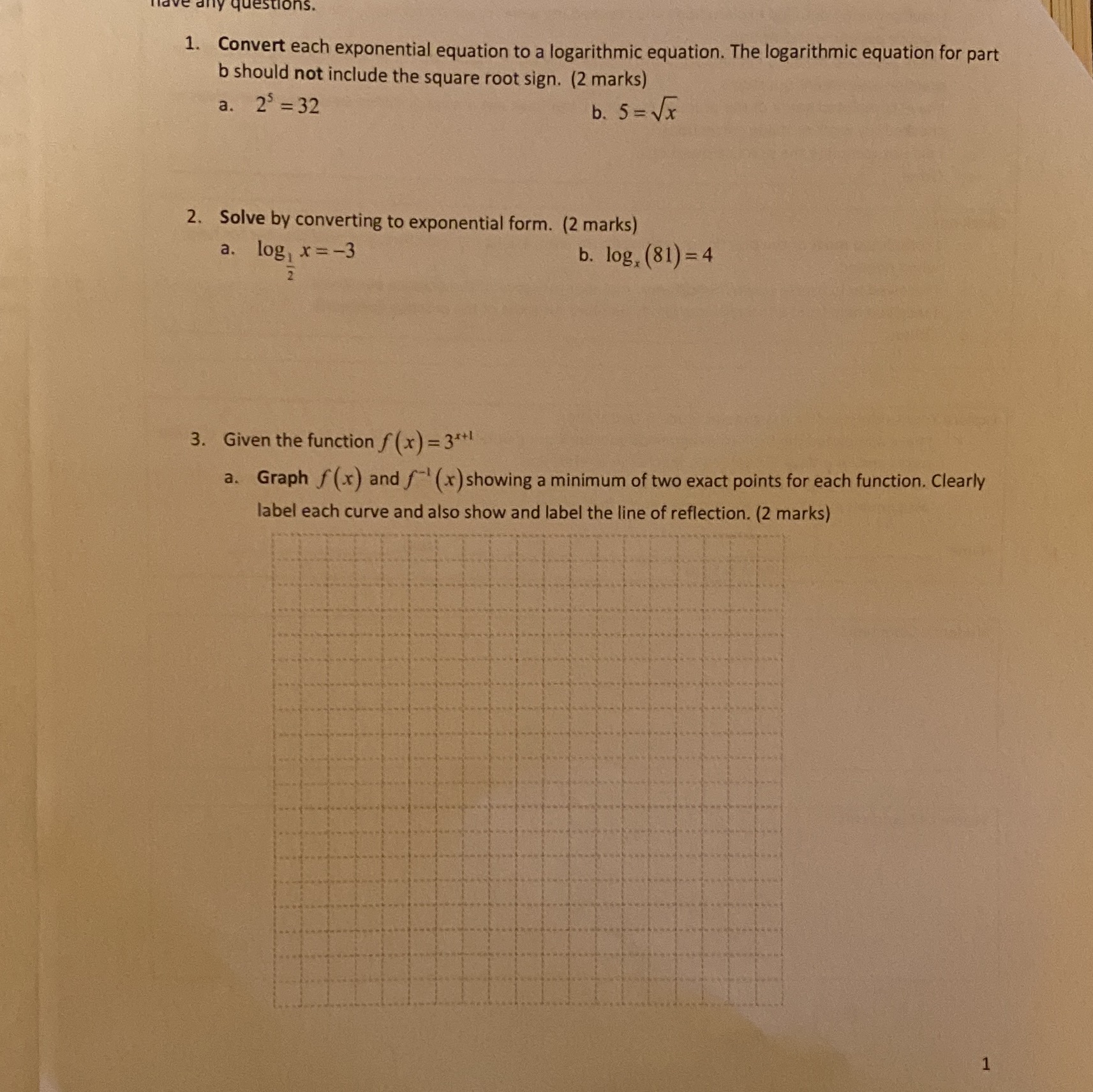 1. Convert each exponential equation to a