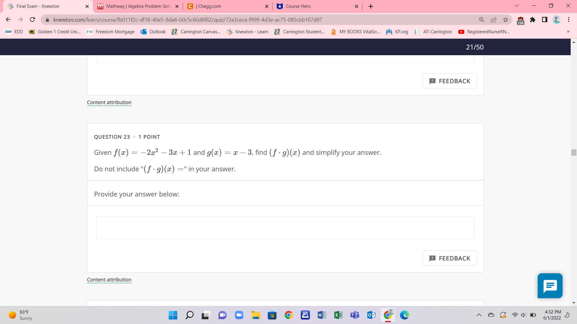 Final Exam - Knewton X Mathway | Algebra Problem