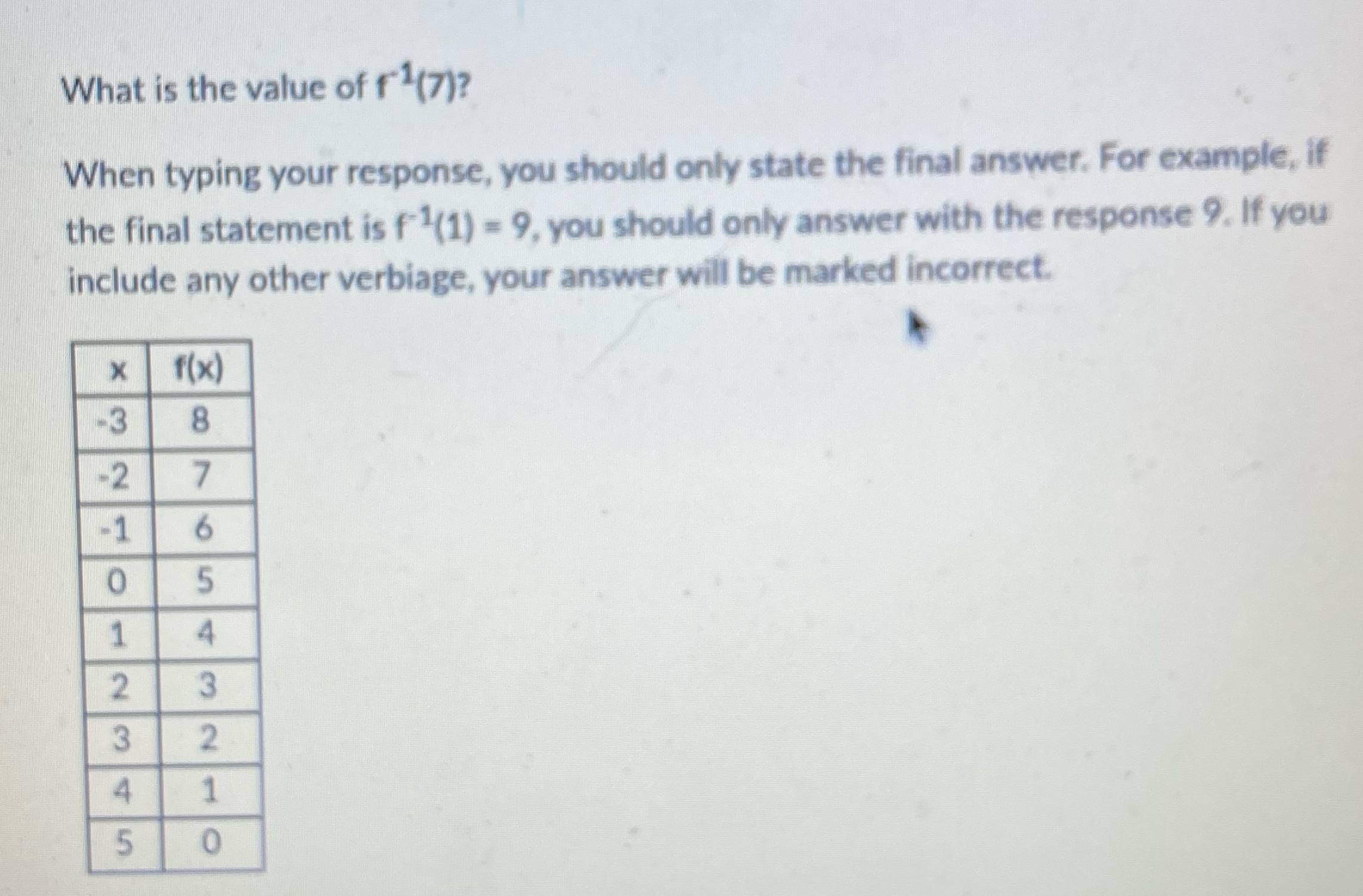 What is the value of f1(7)? When typing your