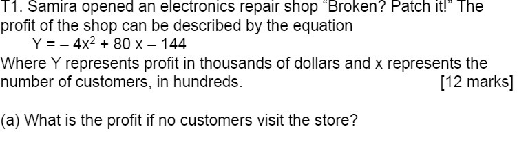 T1. Samira opened an electronics repair shop