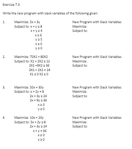 Exercise 7.3 Write the new program with slack