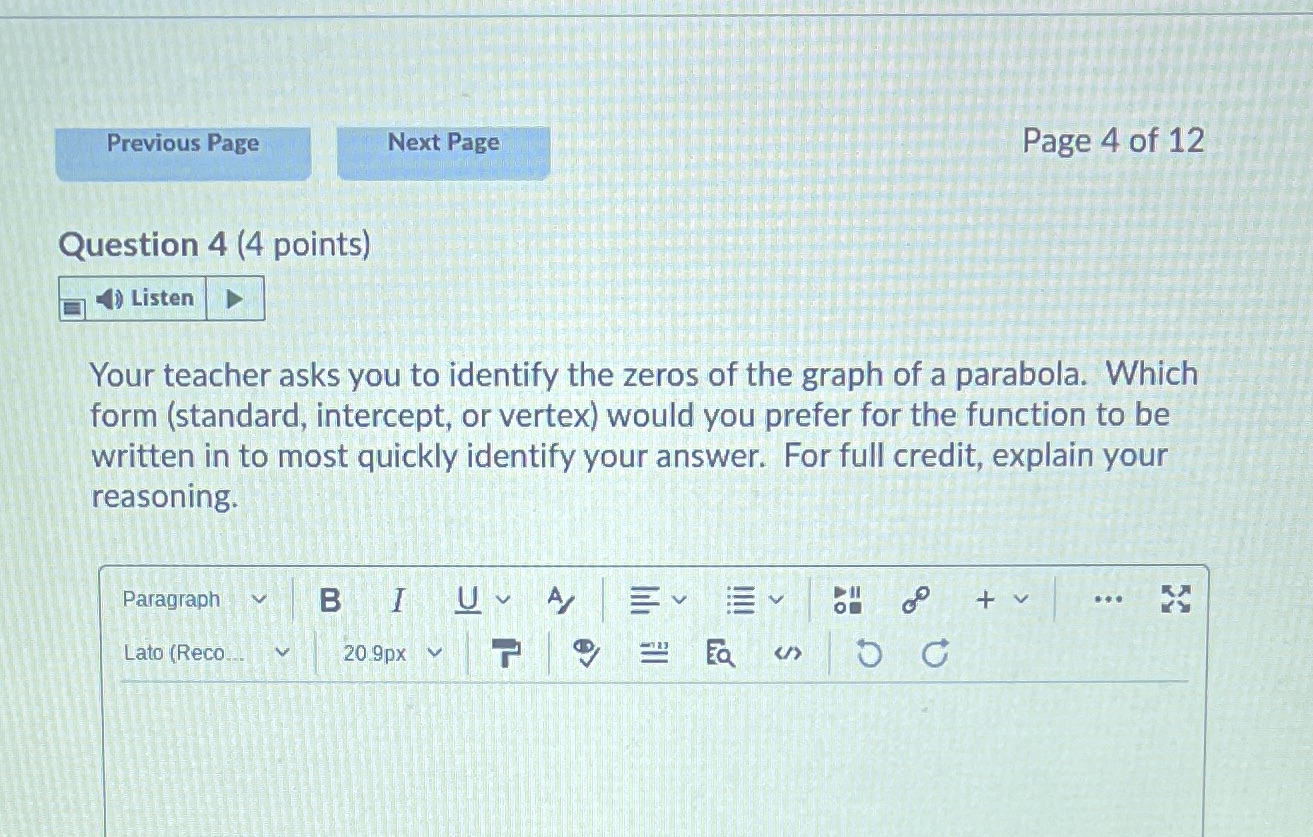 Previous Page Next Page Page 4 of 12 Question 4