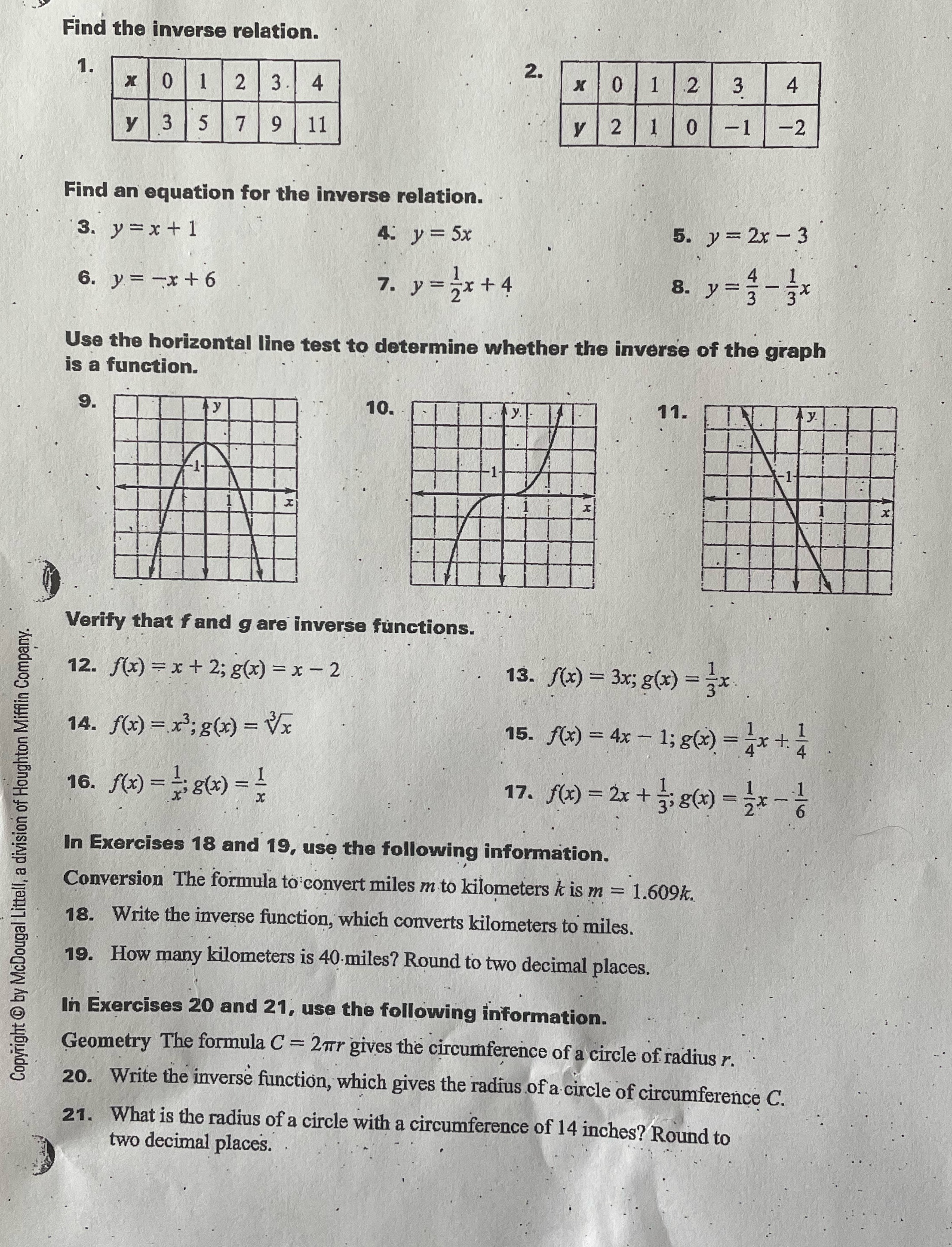 -. .297 Find the inverse relation. Find an