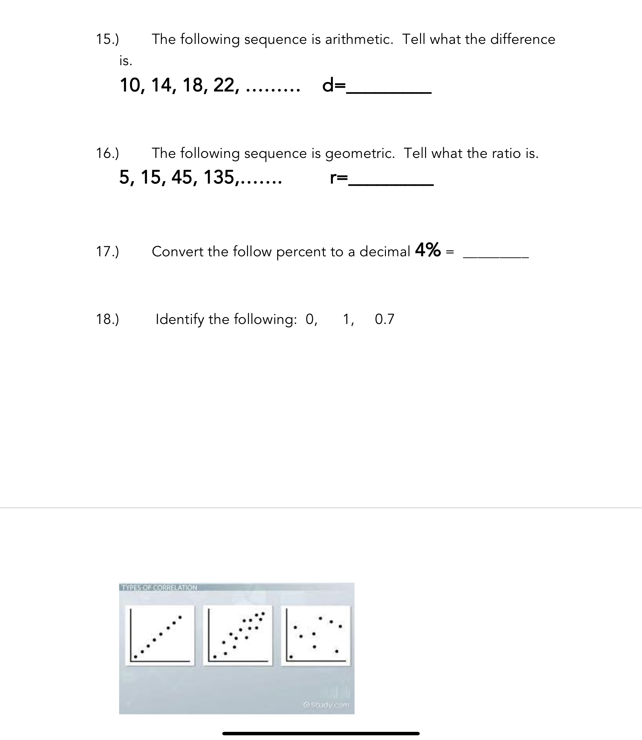 15.) The following sequence is arithmetic. Tell