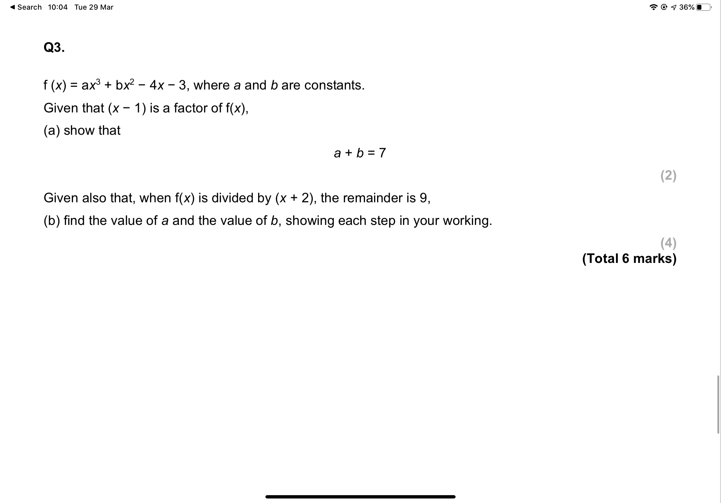 Search 10:04 e 29 Mar @ 1 36% Q3. f (x) = ax3 +
