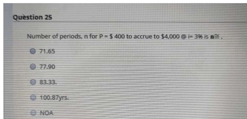 ANSWER THE FOLLOWING Question 25 Number of