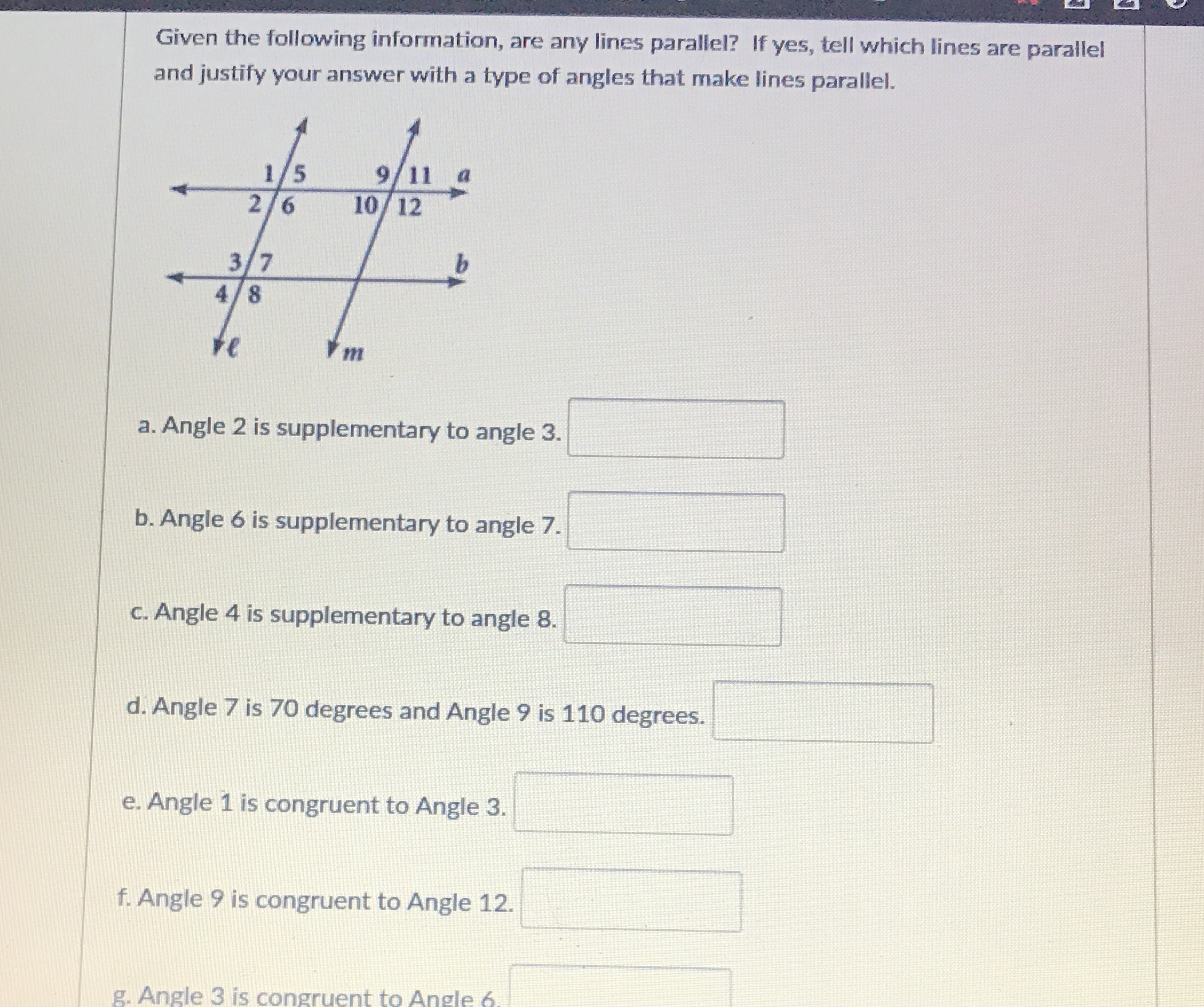 Given the following information, are any lines