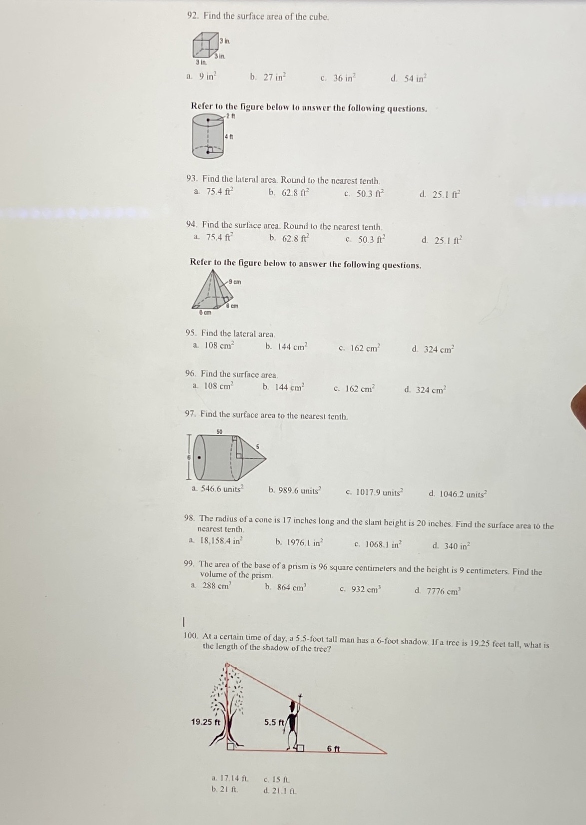 92-100 please and thank you 92. Find the surface