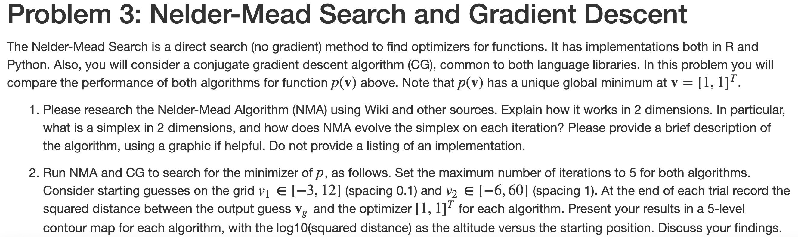 Problem 3: NelderMead Search and Gradient Descent
