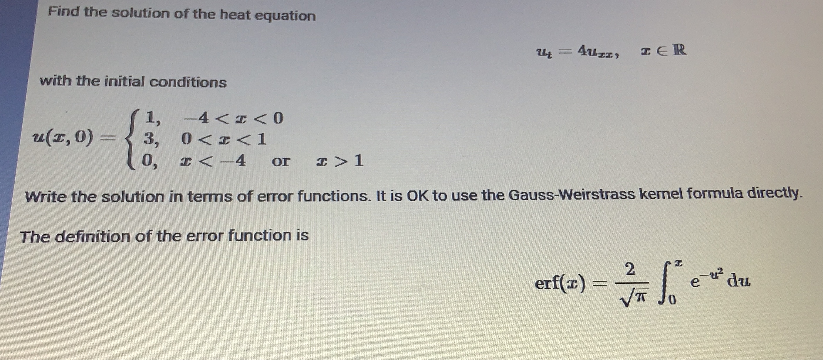 Find the solution of the heat equation ut = 4uII,