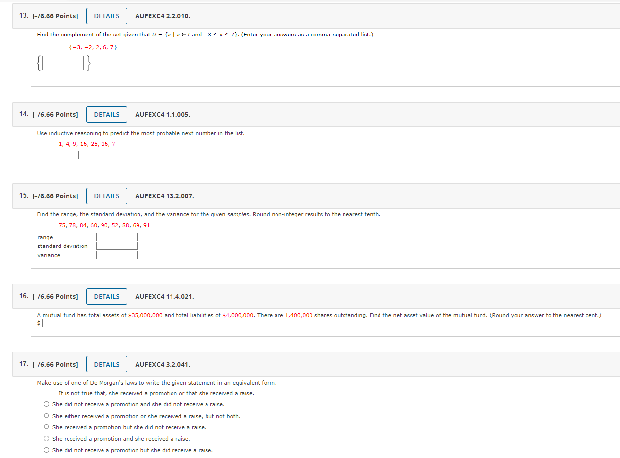 13. [-/6.66 Points] DETAILS AUFEXC4 2.2.010. Find