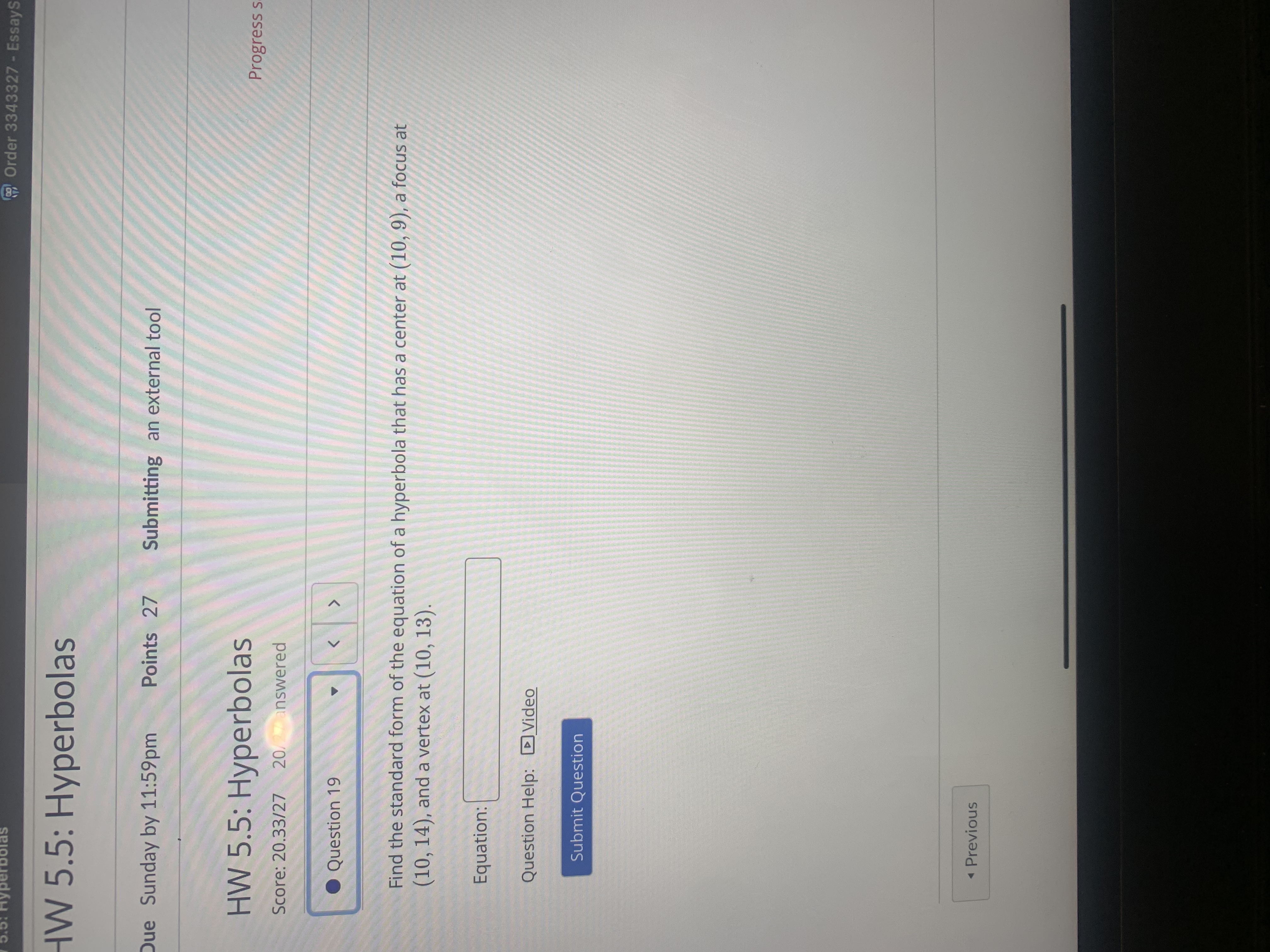 Order 3343327 - Essay IW 5.5: Hyperbolas Due