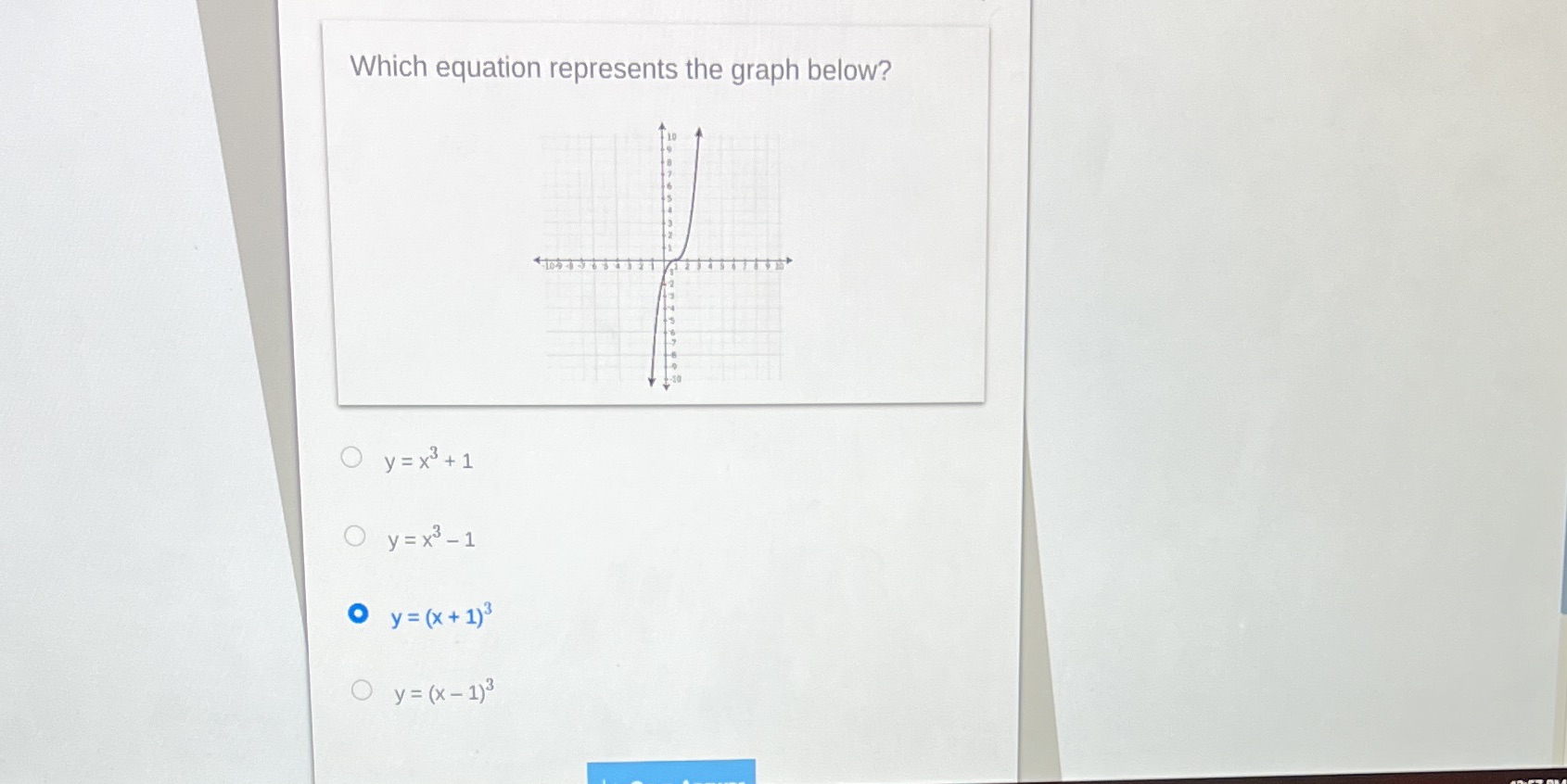Which equation represents the graph below? O y=
