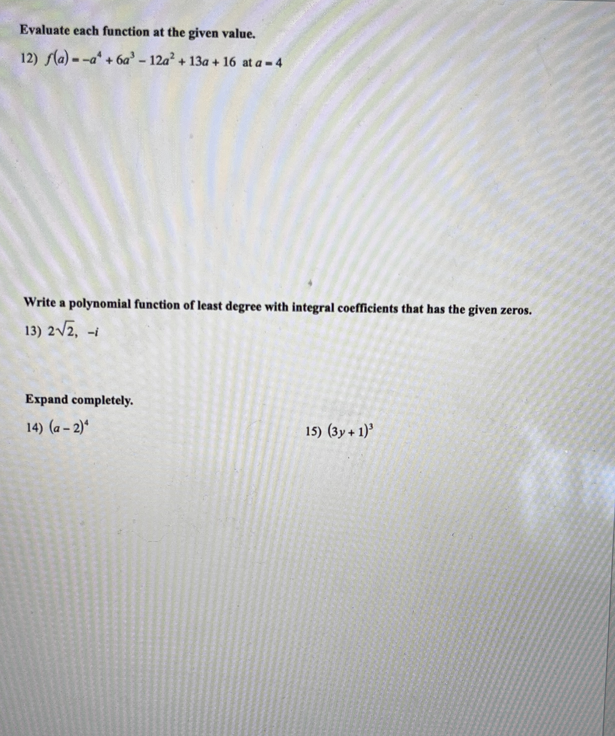 Hi! I need help solving these questions to make