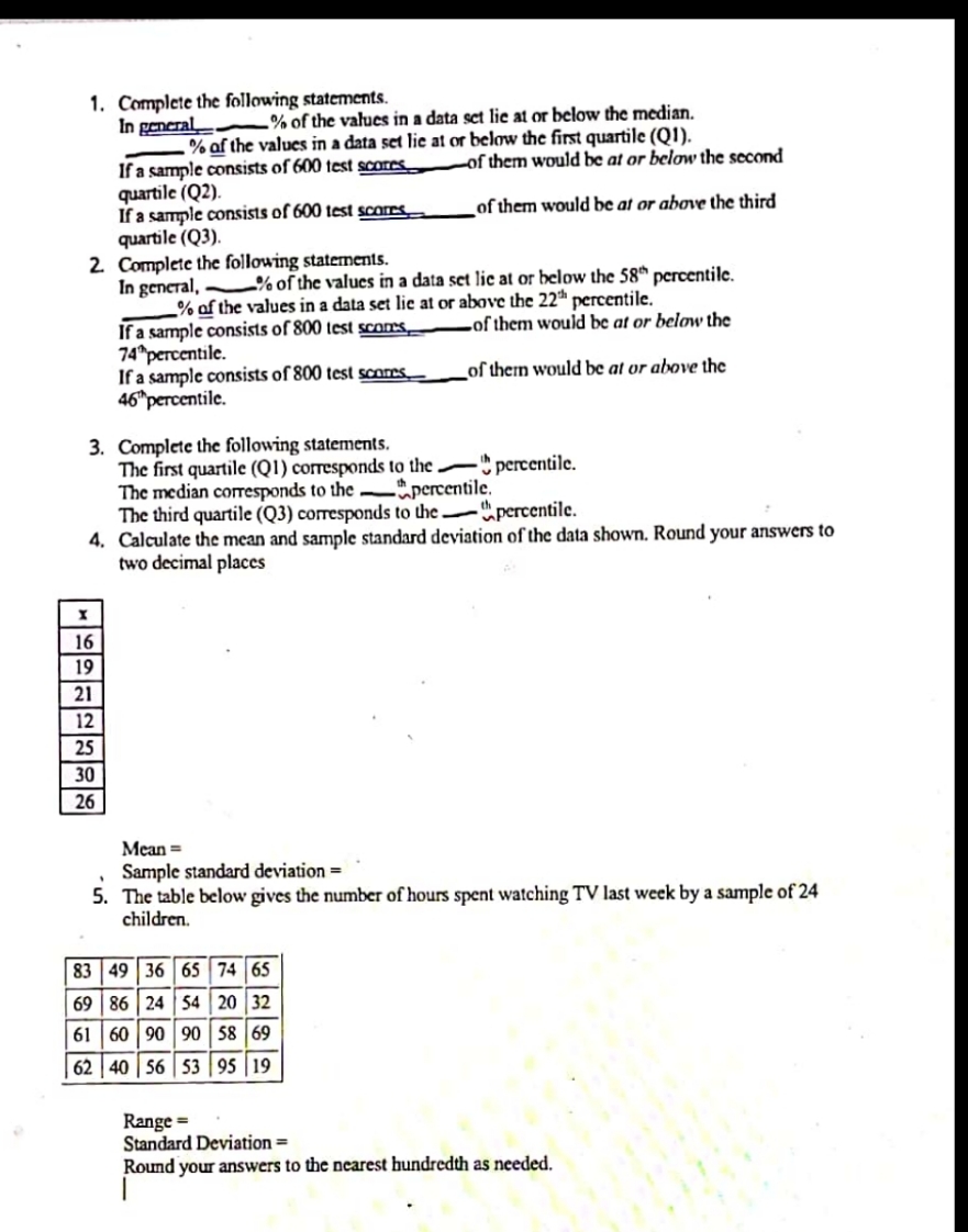 describing data 1. Complete the following