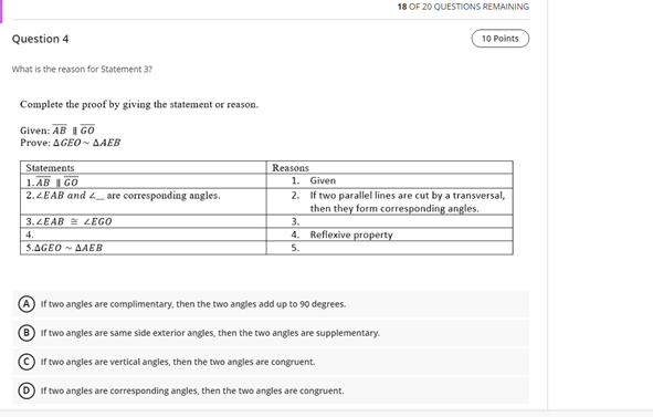 18 OF 20 QUESTIONS REMAINING Question 4 10 Points