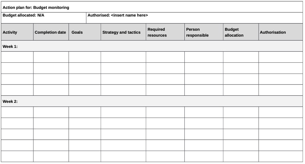 Action plan for: Budget monitoring Budget