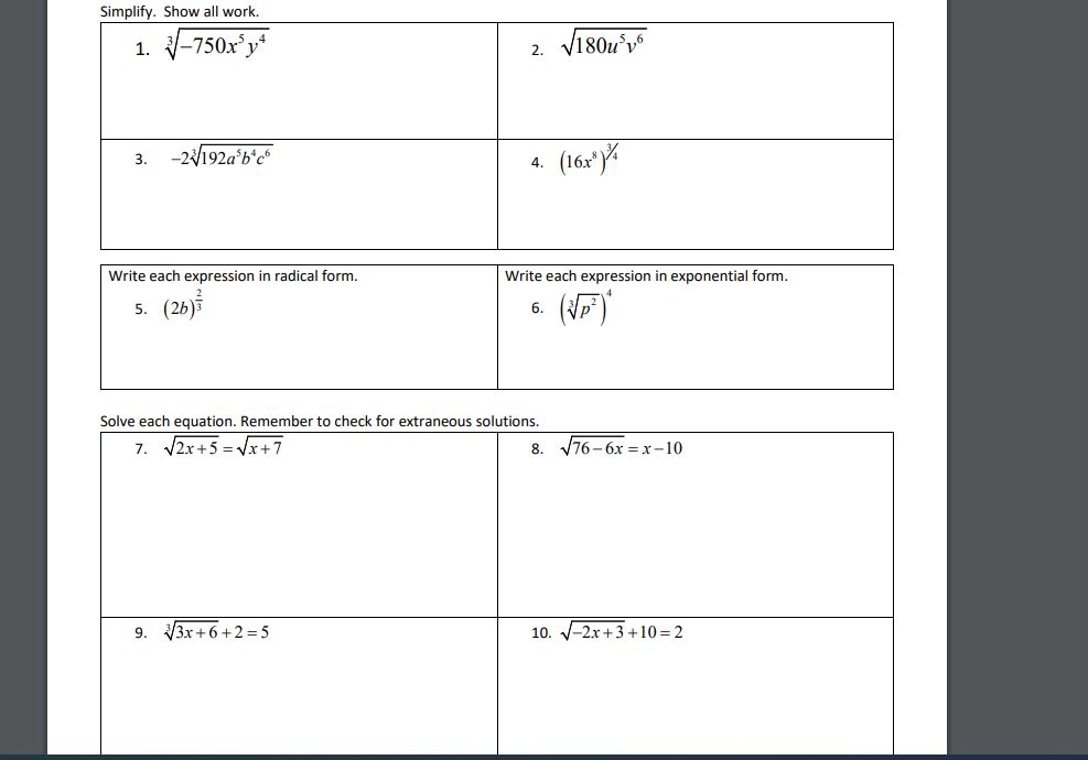 Simplify. Show all work. 1. \\JJTSOXS