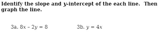 Identify the slang and yintercept [If the each