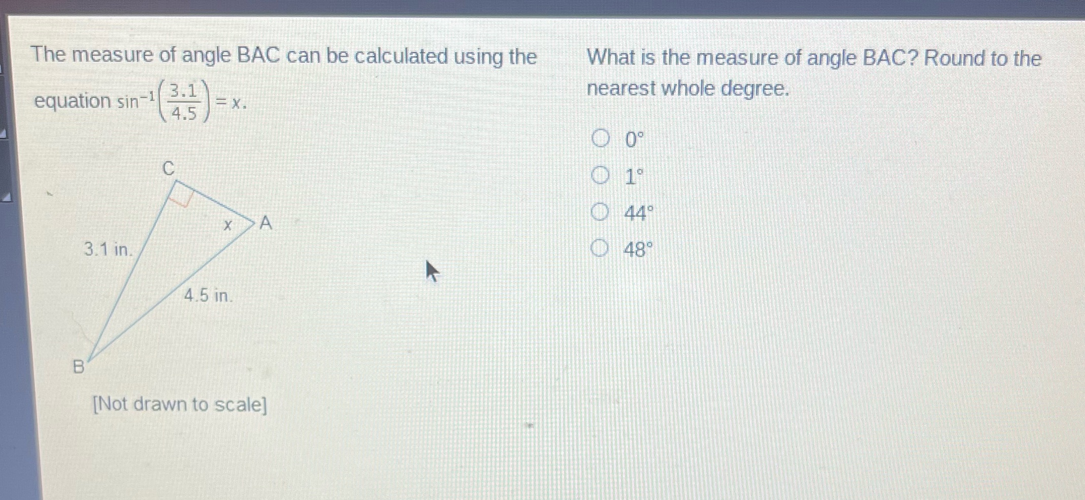 The measure of angle BAC can be calculated using