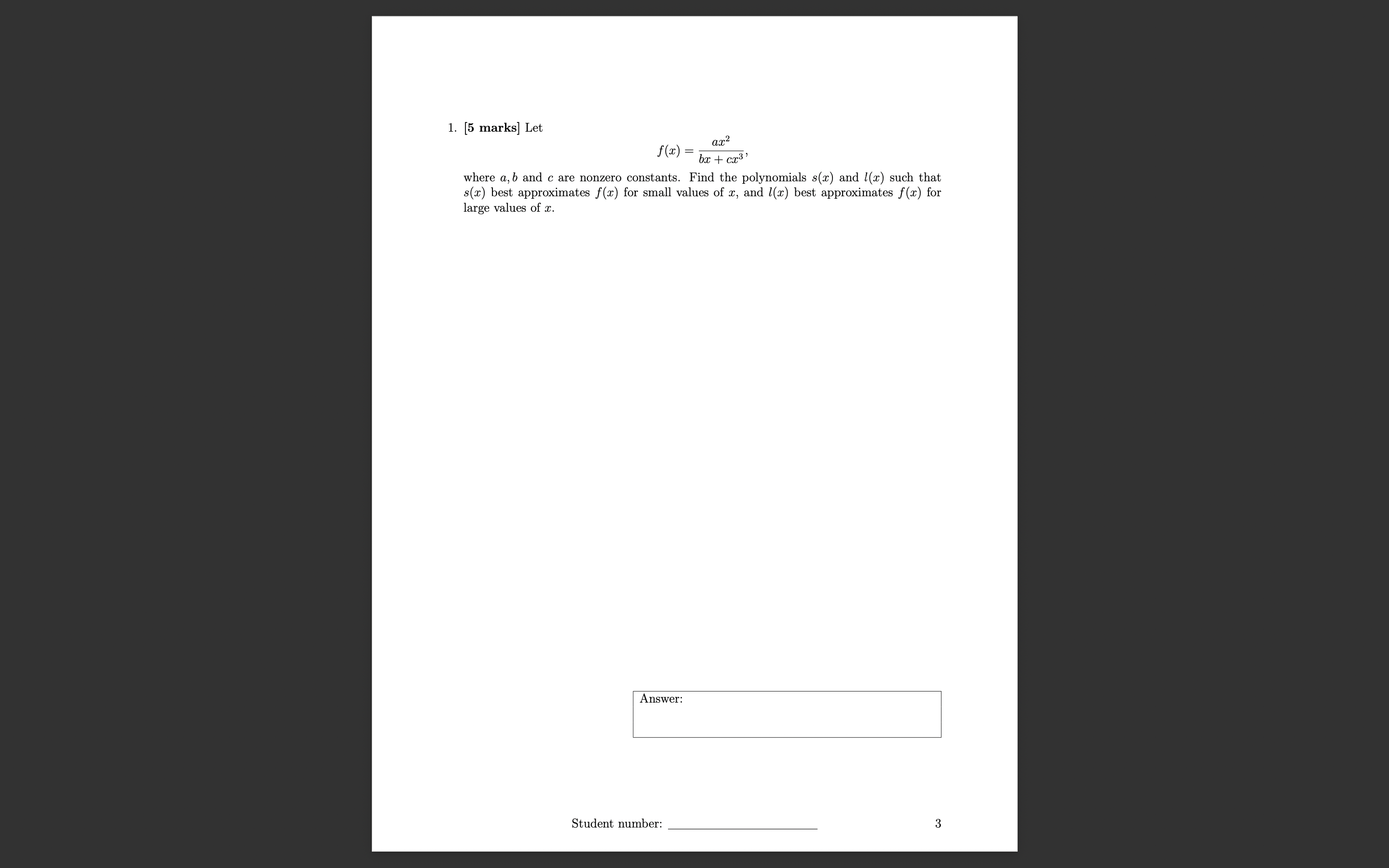 1. [5 marks] Let 2 HI) : bx + 613' where a,b and