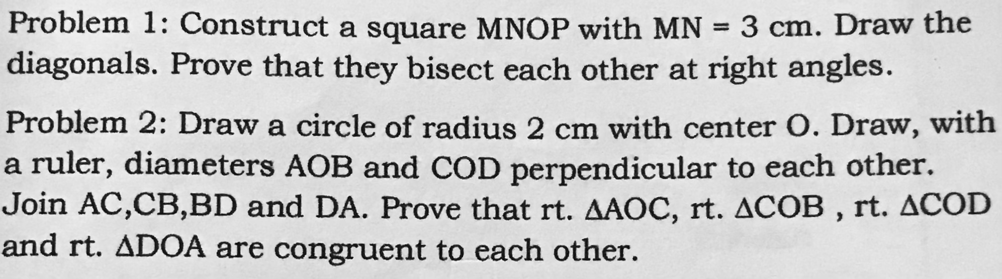 Directions: Answer the following problems below