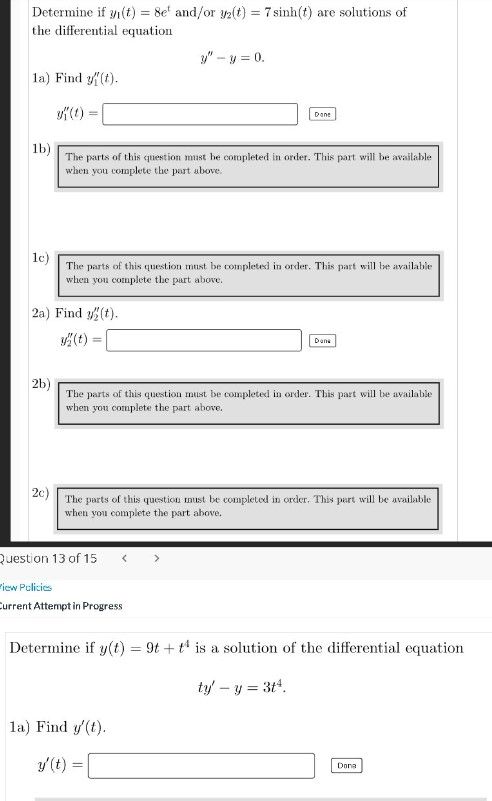 Determine if vi(t) = 8e' and/or y2(t) = 7