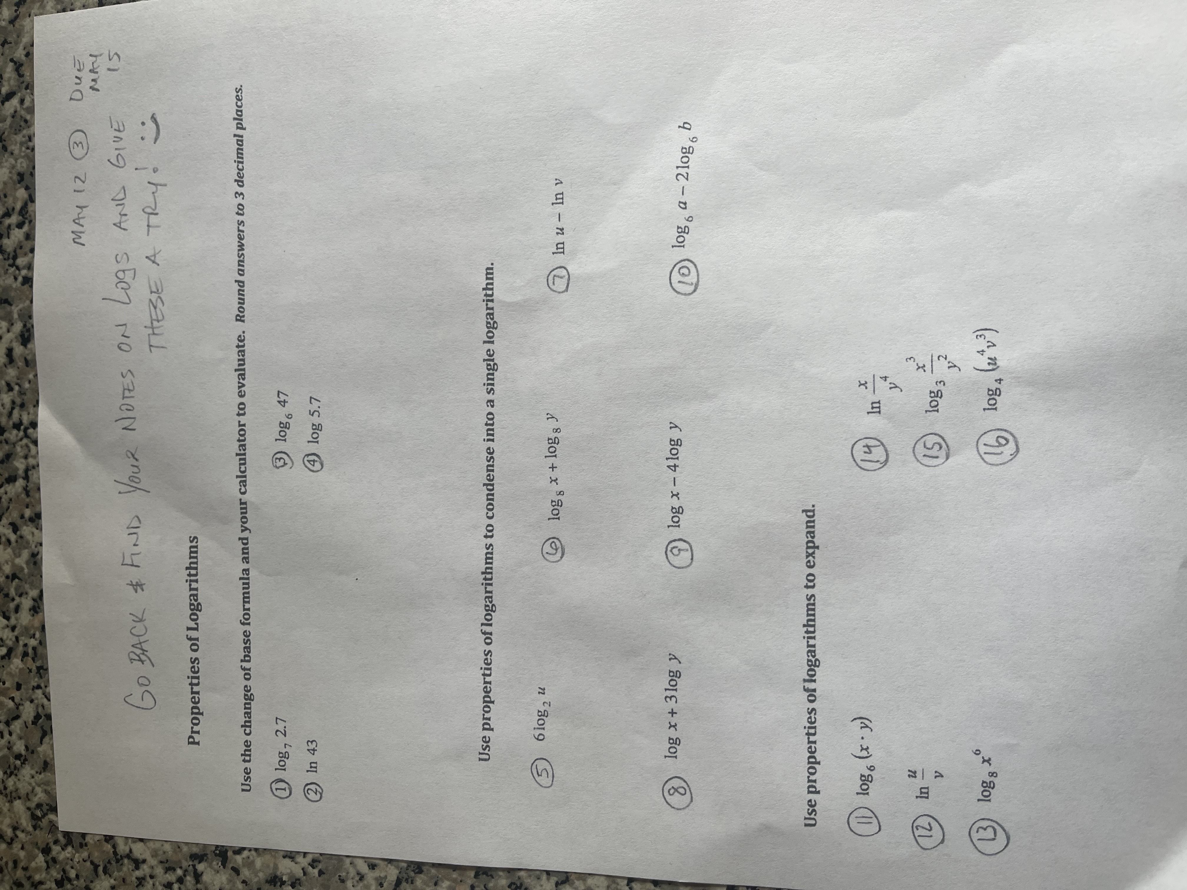 E. LEARNING REVIEW MAY 12 0 DUE MAY 15 TRIG *