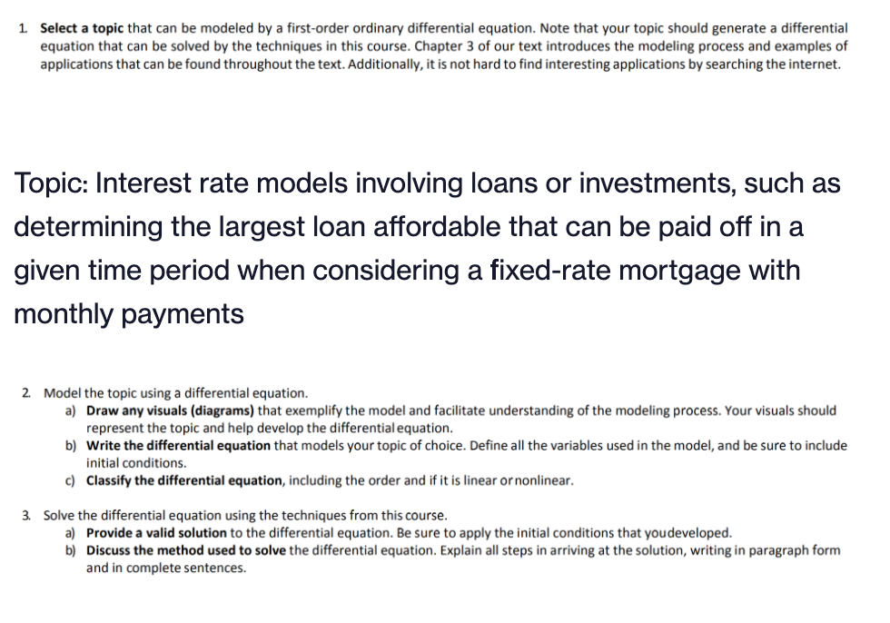 1. Select a topic that can be modeled by a