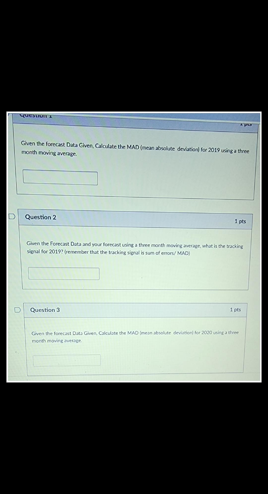 questionT Given the forecast Data Given,