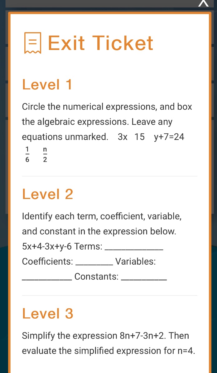 Exit Ticket Level 1 Circle the numerical