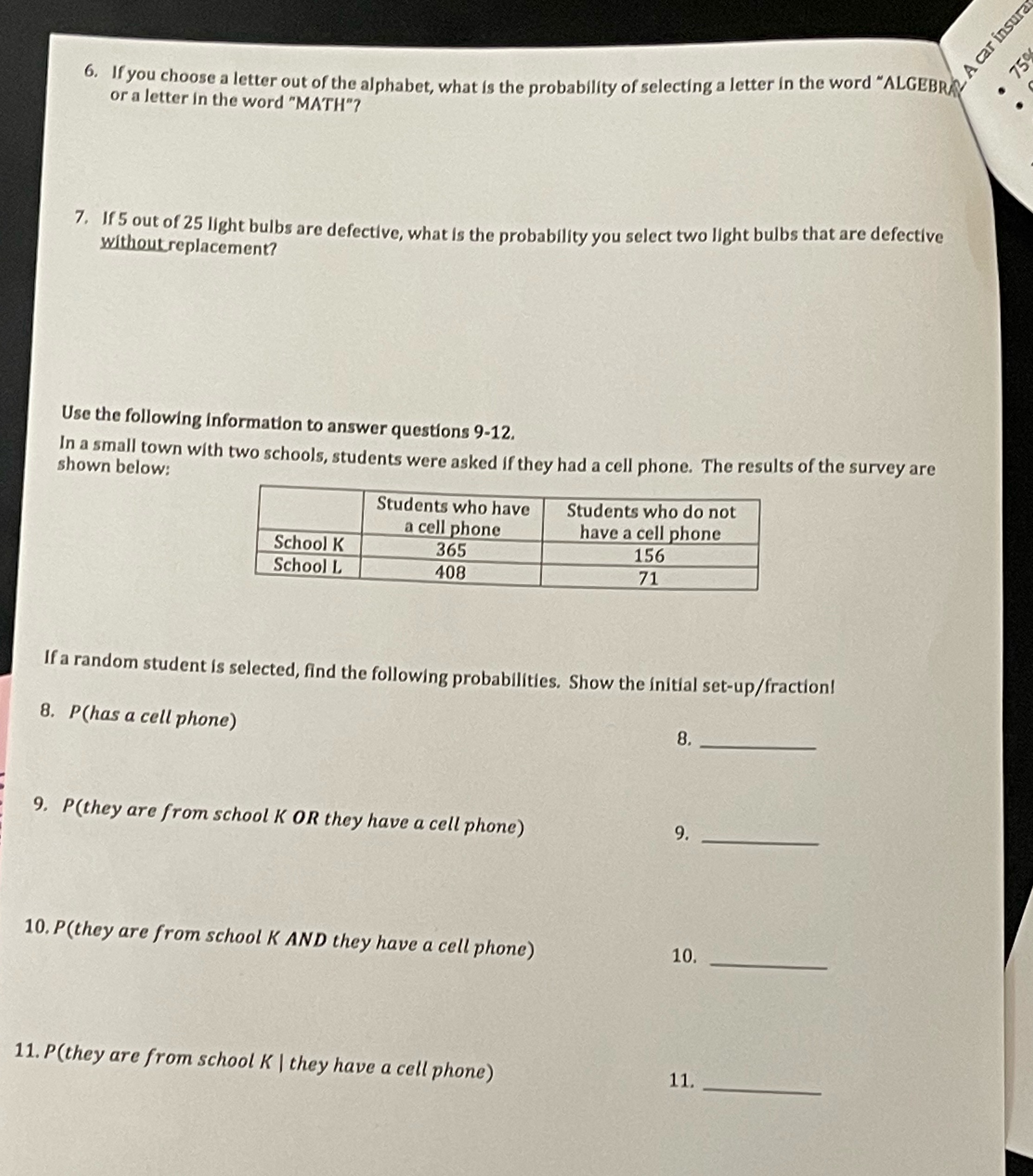 Help -A car insura 6. If you choose a letter out