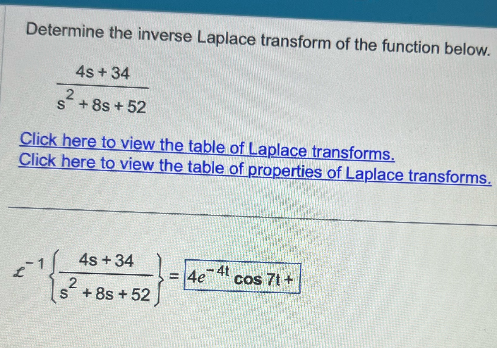 Determine the inverse Laplace transform of the