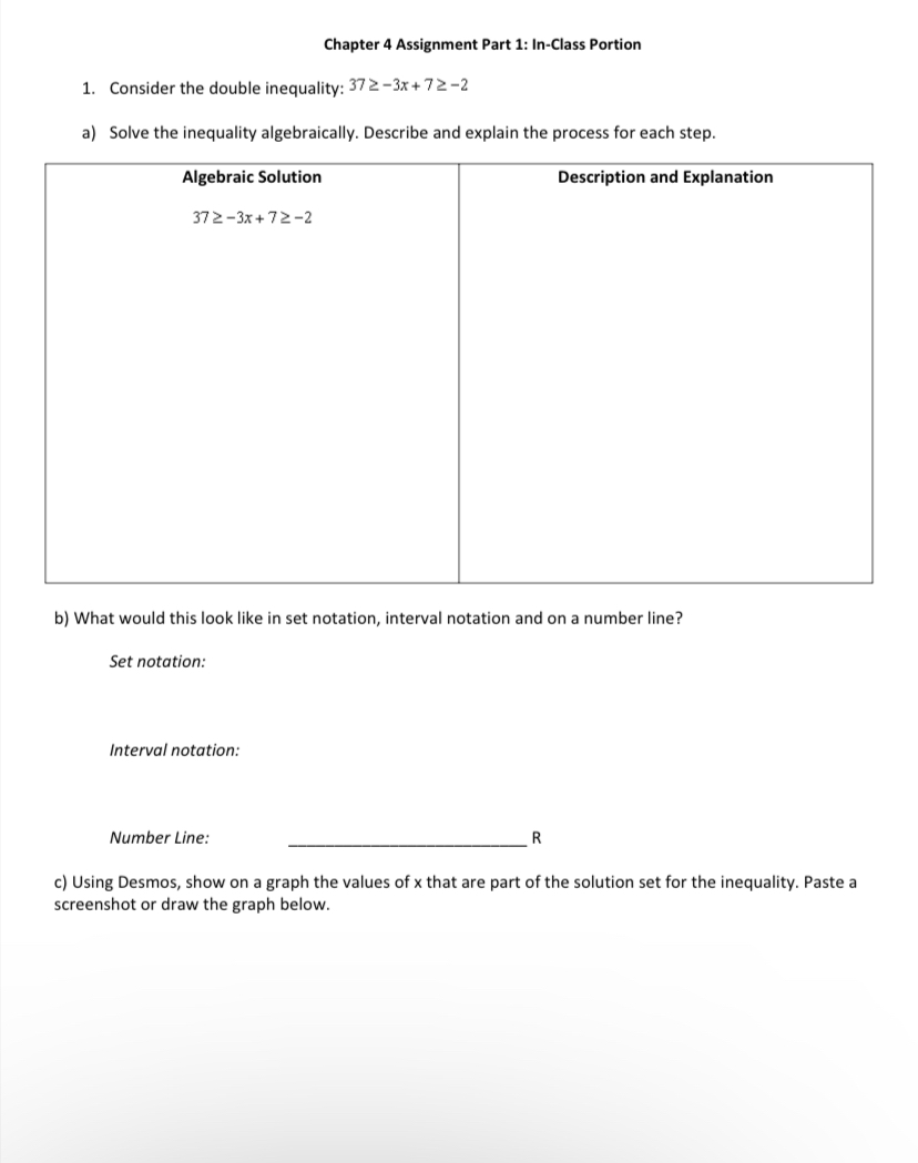 Chapter 4 Assignment Part 1: In-Class Portion 1.