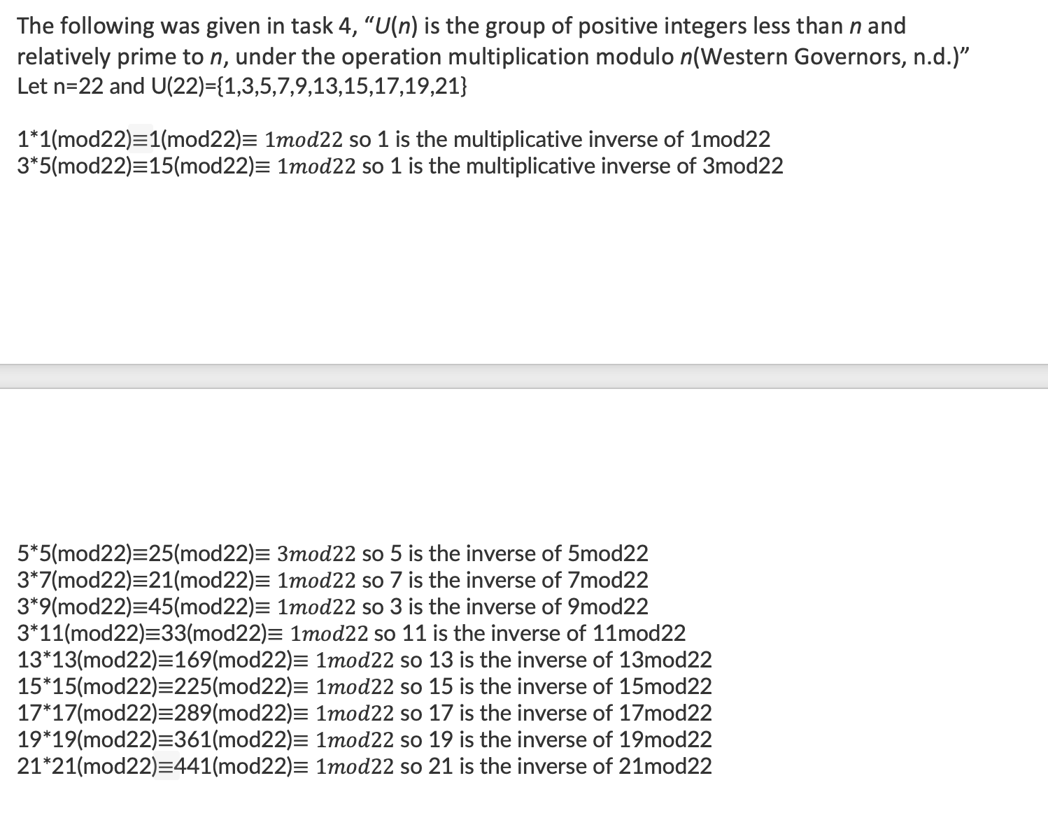 The following was given in task 4, "U(n) is the