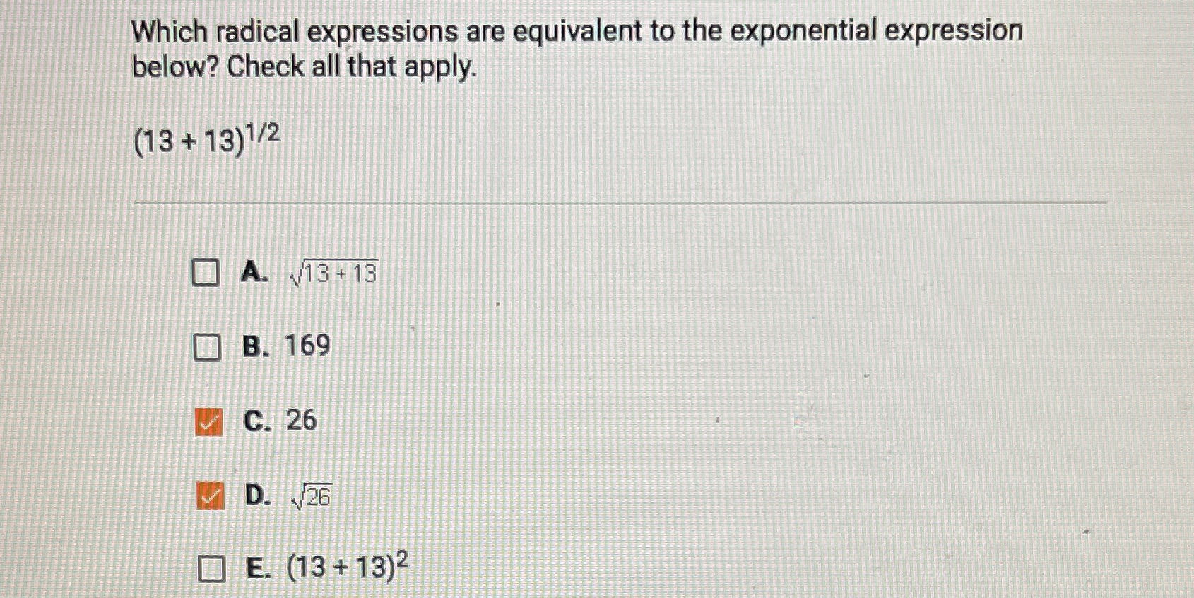 Which radical expressions are equivalent to the