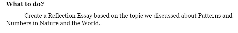 What to do? Create a Reflection Essay based on