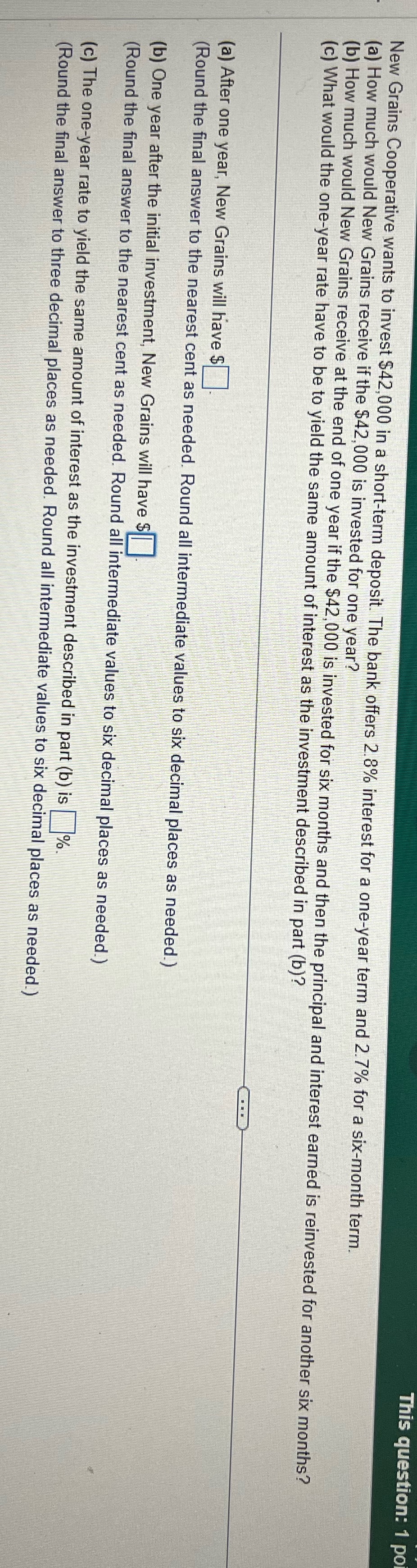 This question: 1 p New Grains Cooperative wants