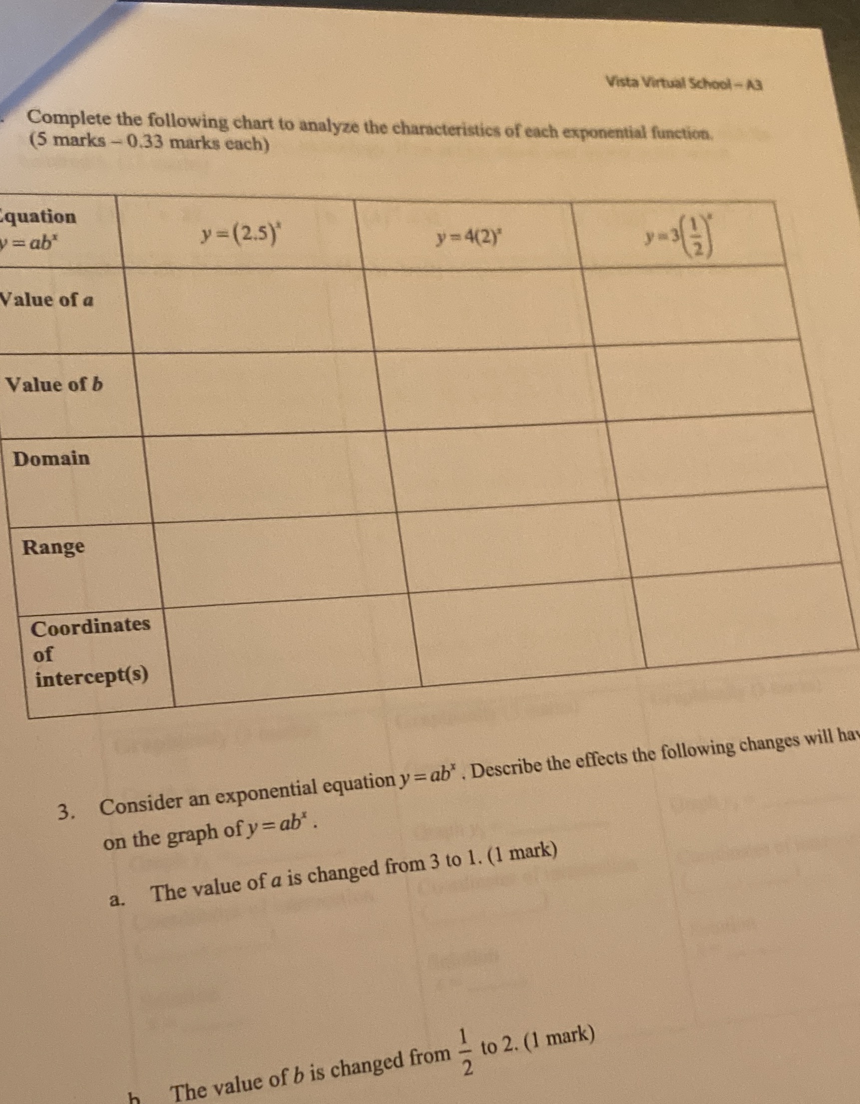 Vista Virtual School - A3 Complete the following